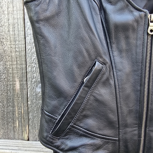 Harley-Davidson Vest Womens Medium Black Leather Biker Lace Up Sides Winged Logo - Picture 9 of 16